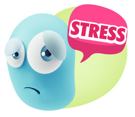 3d Rendering Sad Character Emoticon Expression saying Stress wit