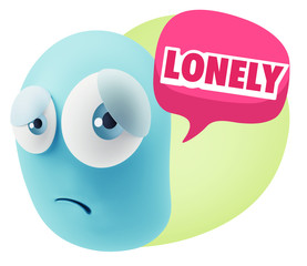 3d Rendering Sad Character Emoticon Expression saying Lonely wit