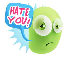 3d Rendering Sad Character Emoticon Expression saying Hate You w