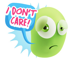 3d Rendering Sad Character Emoticon Expression saying I Don't Ca