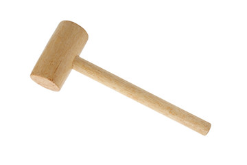 Hammer made of wood, carpentry tool.