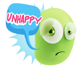 3d Rendering Sad Character Emoticon Expression saying Unhappy wi