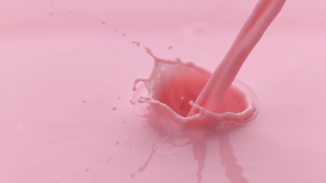 Strawberry milk pouring and splashing in slow motion; shot on Phantom Flex 4K at 1000 fps