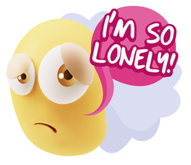 3d Rendering Sad Character Emoticon Expression saying I'm so Lon