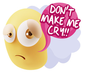 3d Rendering Sad Character Emoticon Expression saying Don't Make