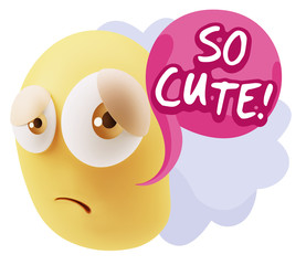3d Rendering Sad Character Emoticon Expression saying So Cute wi