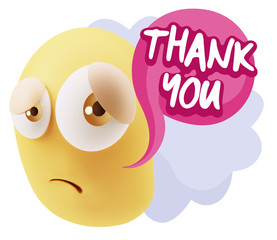 3d Rendering Sad Character Emoticon Expression saying Thank You