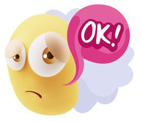 3d Rendering Sad Character Emoticon Expression saying OK with Co