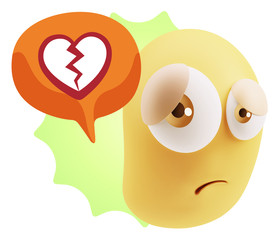 3d Rendering Sad Character Emoticon Expression saying Broken Hea