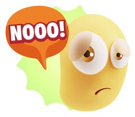 3d Rendering Sad Character Emoticon Expression saying No with Co