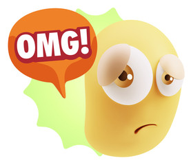 3d Rendering Sad Character Emoticon Expression saying OMG with C