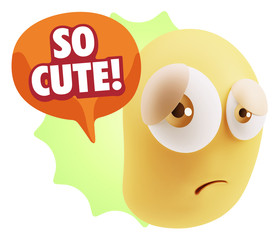 3d Rendering Sad Character Emoticon Expression saying So Cute wi