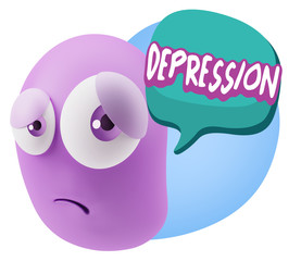 3d Rendering Sad Character Emoticon Expression saying Depression