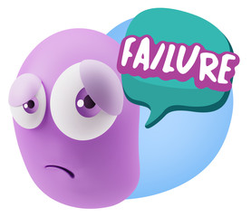 3d Rendering Sad Character Emoticon Expression saying Failure wi