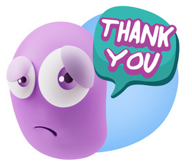3d Rendering Sad Character Emoticon Expression saying Thank You
