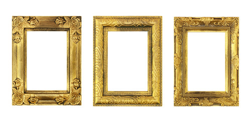 The antique gold frame on the white background