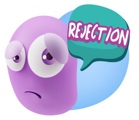 3d Rendering Sad Character Emoticon Expression saying Rejection