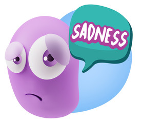 3d Rendering Sad Character Emoticon Expression saying Sadness wi