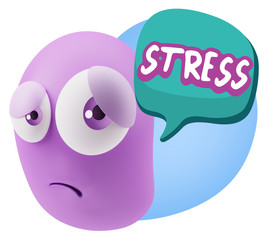 3d Rendering Sad Character Emoticon Expression saying Stress wit