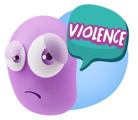 3d Rendering Sad Character Emoticon Expression saying Violence w