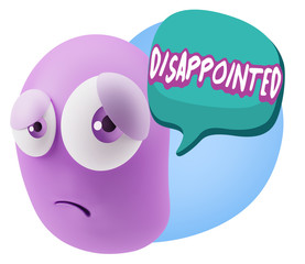 3d Rendering Sad Character Emoticon Expression saying Disappoint