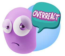 3d Rendering Sad Character Emoticon Expression saying Overreact
