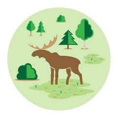 Elk and trees on a light green background