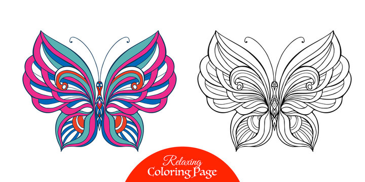 Decorative butterfly. Coloring page with sample