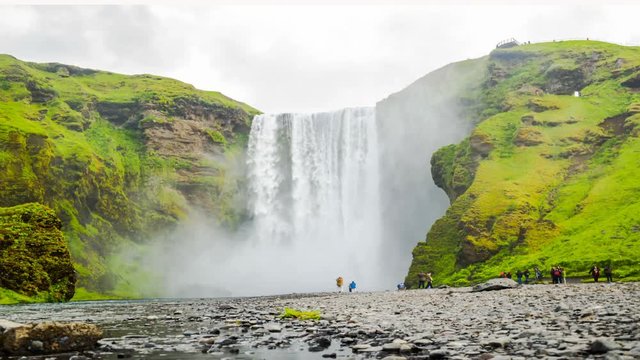 Time lapse of Skogafoss, the famous waterfall in Iceland. 4K DCI