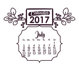 July of 2017 icon. Calendar planner and decoration theme. Black and white design. Vector illustration