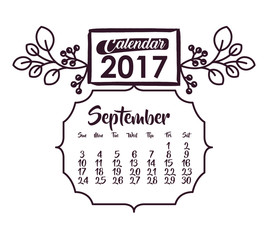 September of 2017 icon. Calendar planner and decoration theme. Black and white design. Vector illustration