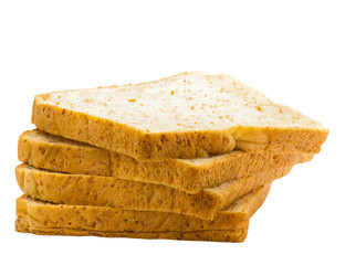 Brown bread slice isolated on white background.