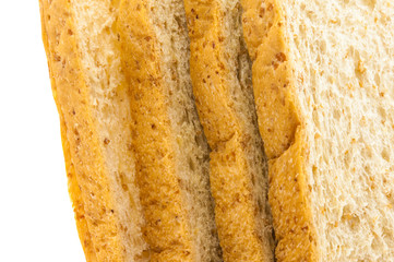 Brown bread slice isolated on white background.