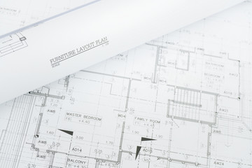architectural drawing paper rolls of a dwelling for construction