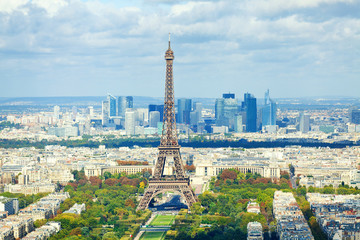 Fototapeta na wymiar Eiffel tower as seen from Montparnasse Tower. La Defense busines