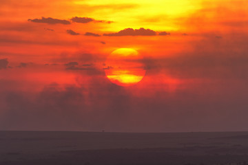 Fototapeta na wymiar Typical african sunset in Masai Mara, Kenya, Africa. Horizontal