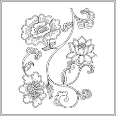 Vintage decorative flowers. Outline drawing/ Vector illustration