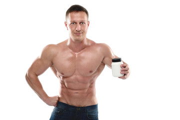 Fototapeta premium Strong athletic man on white background.