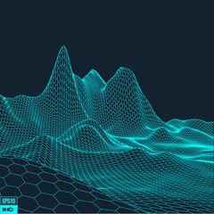 Abstract vector landscape background. Cyberspace grid. 3d technology vector illustration.