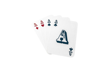 Set of poker cards with four different aces