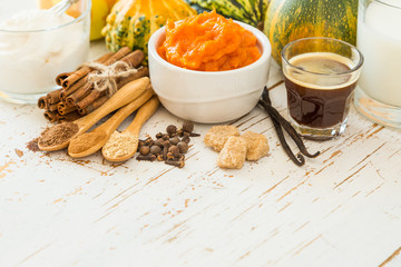 Ingredients for pumpkin spice latte