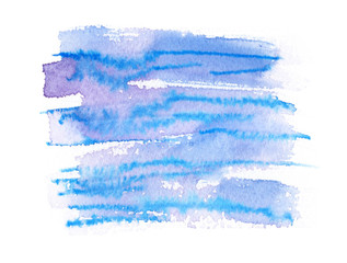 Fototapeta premium Purple and blue brush strokes painted in watercolor on clean white background