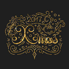Xmas Christmas Golden Lettering Design. Typographic Greeting