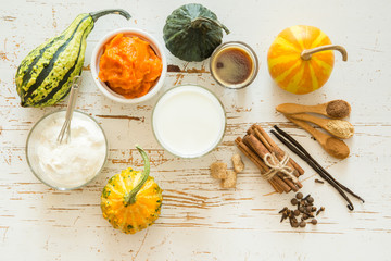 Ingredients for pumpkin spice latte