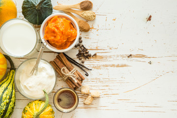 Ingredients for pumpkin spice latte