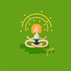 Women fitness flat vector illustration - yoga with hand lettering