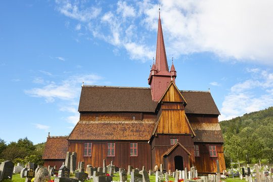 Traditional medieval norwegian stave church. Ringebu stavkyrkje.