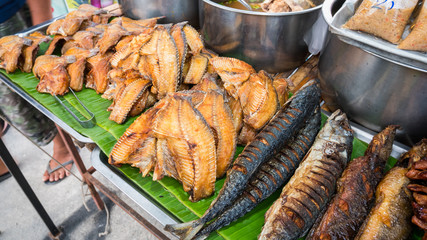 fish fry stall street food in thai style