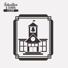 School building inside frame icon. Education learning and study theme. Black and white design. Vector illustration
