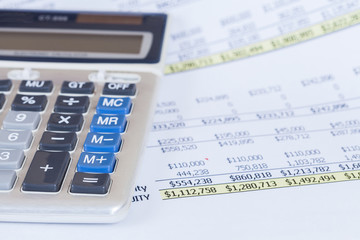 calculator on book bank